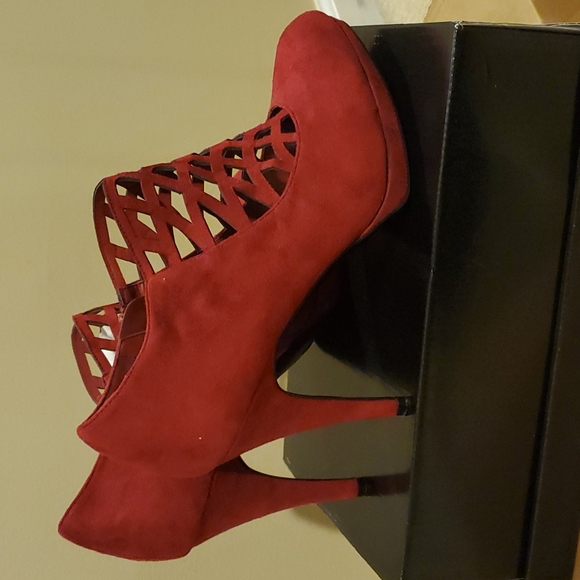 Red Faux Suede Bootie Heel - Picture 4 of 4